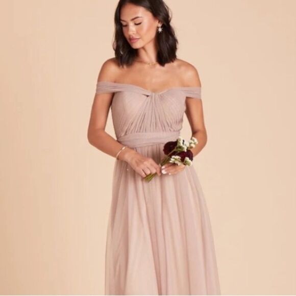 Birdy Grey Christina Sandy Taupe Small Convertible Tulle Bridesmaid Dress Prom - Picture 2 of 8